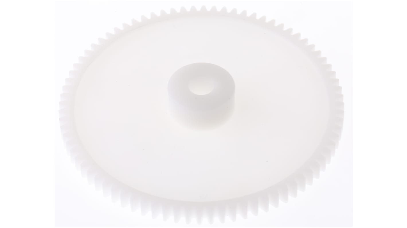 Ingranaggio cilindrico RS PRO, modulo 0.8, 80 denti, passo Ø 64mm, semigiunto Ø 15.5mm, foro Ø 6mm, in POM