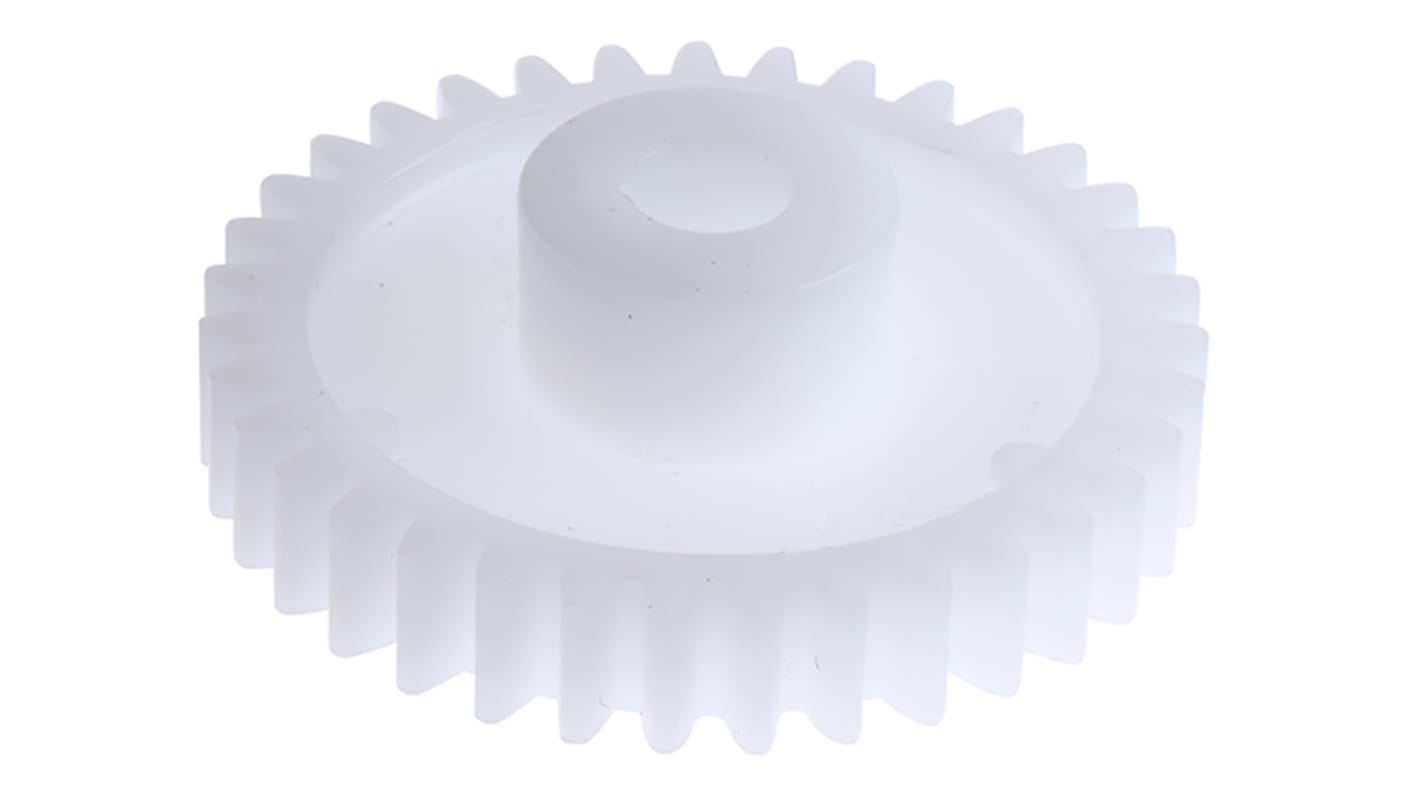 Ingranaggio cilindrico RS PRO, modulo 1, 35 denti, passo Ø 35mm, semigiunto Ø 14mm, foro Ø 6mm, in POM