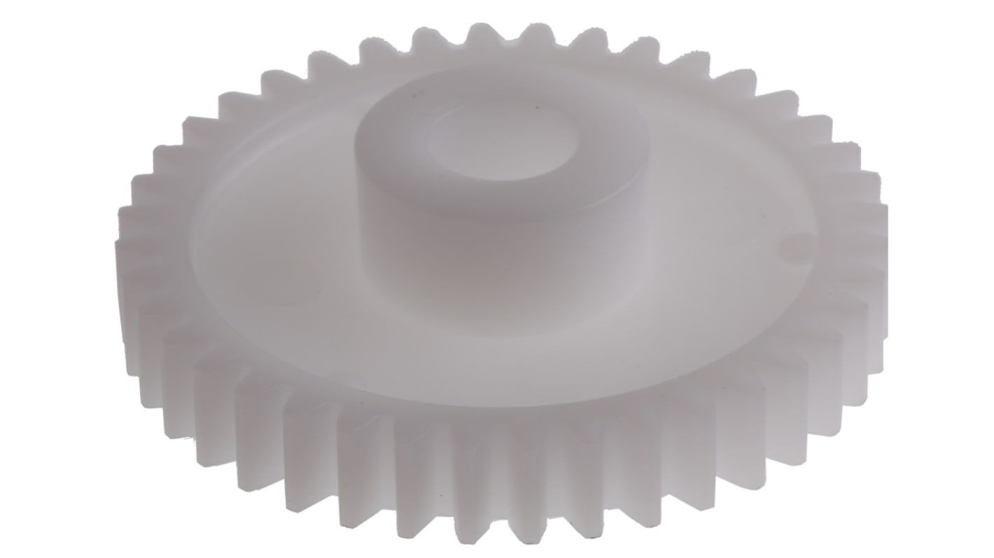 RS PRO POM 40 Teeth Spur Gear, 1 Module, 8mm Bore Diam, 40mm Pitch Diam, 16mm Hub Diam