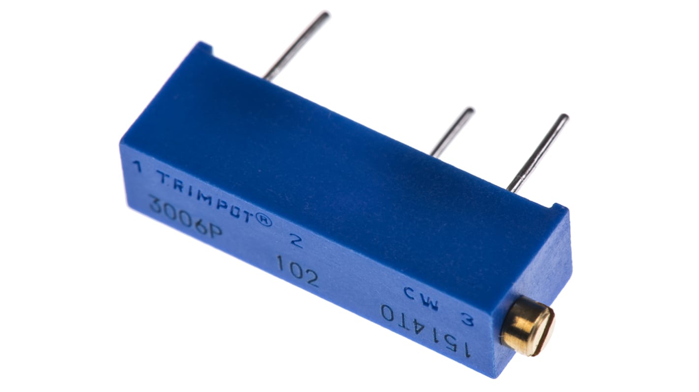 1kΩ, Through Hole Trimmer Potentiometer 0.75W Side Adjust Bourns, 3006