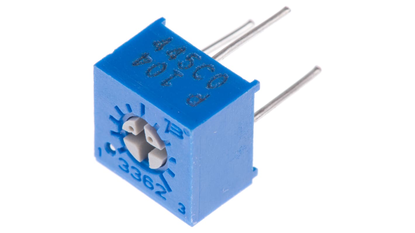 100kΩ, Through Hole Trimmer Potentiometer 0.5W Top Adjust Bourns, 3362