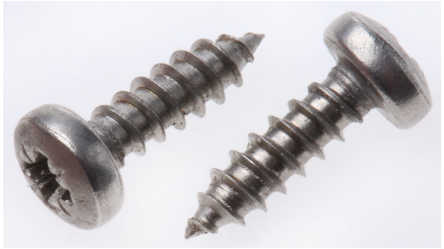 RS PRO Plain Stainless Steel Pan Head Self Tapping Screw, N°4 x 3/8in Long 9.5mm Long