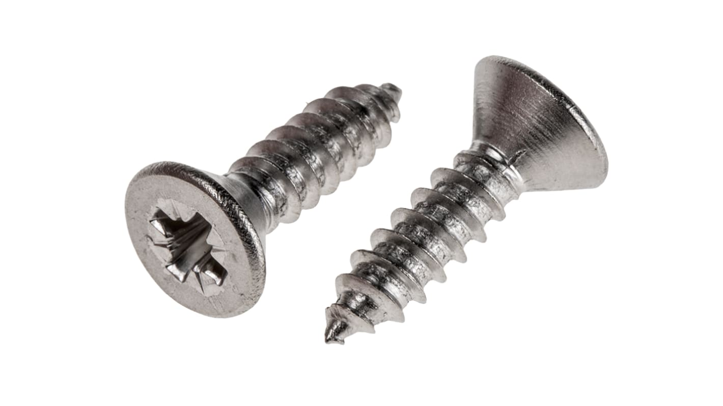 RS PRO Plain Stainless Steel Countersunk Head Self Tapping Screw, N°8 x 1/2in Long 13mm Long