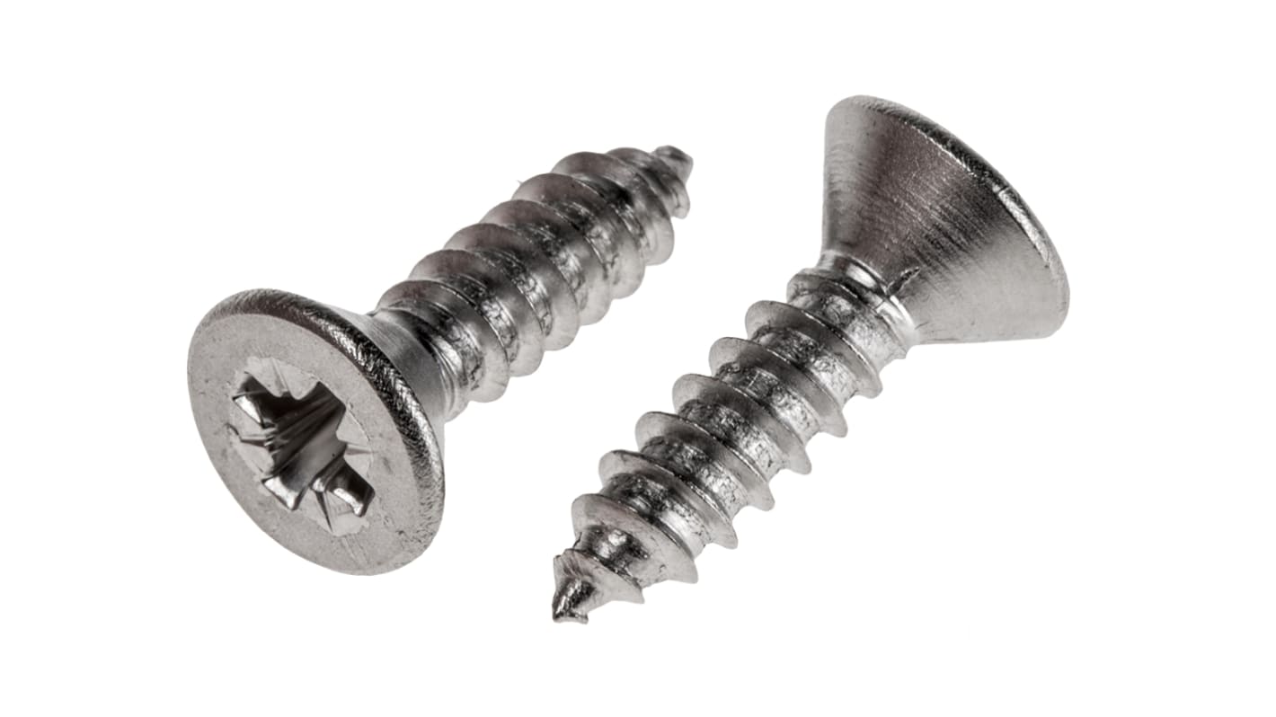 RS PRO Plain Stainless Steel Countersunk Head Self Tapping Screw, N°10 x 3/4in Long 19mm Long