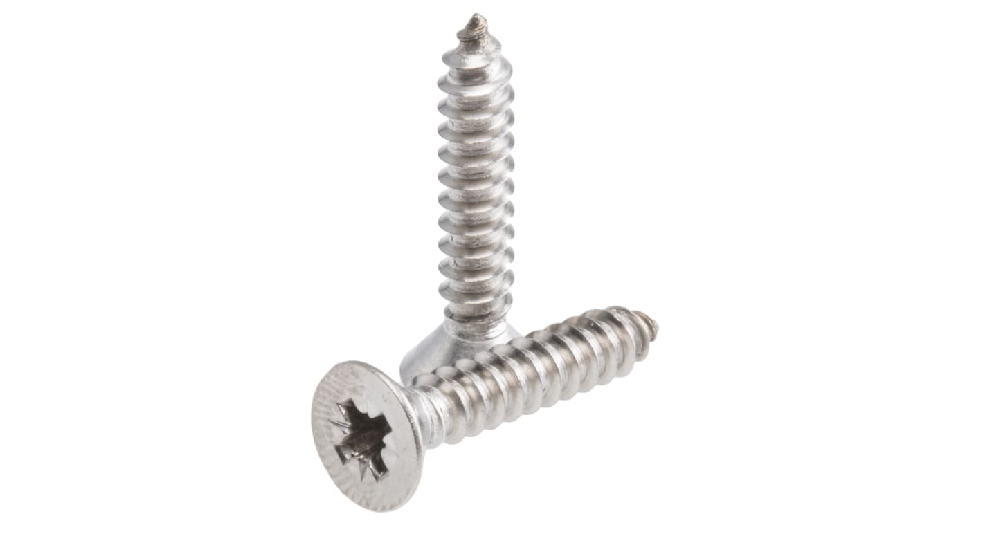 RS PRO Plain Stainless Steel Countersunk Head Self Tapping Screw, N°10 x 1in Long 25mm Long