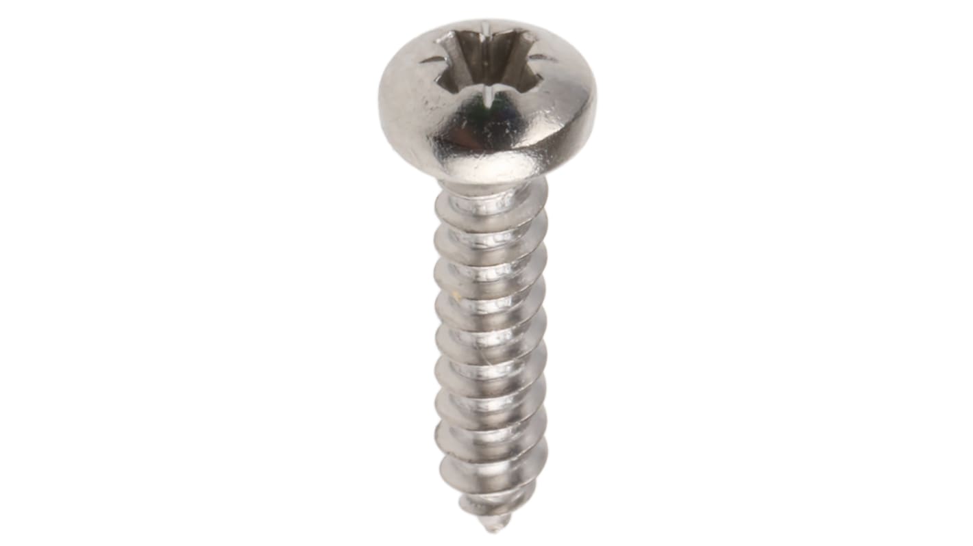 RS PRO Plain Stainless Steel Pan Head Self Tapping Screw, N°4 x 1/2in Long 13mm Long