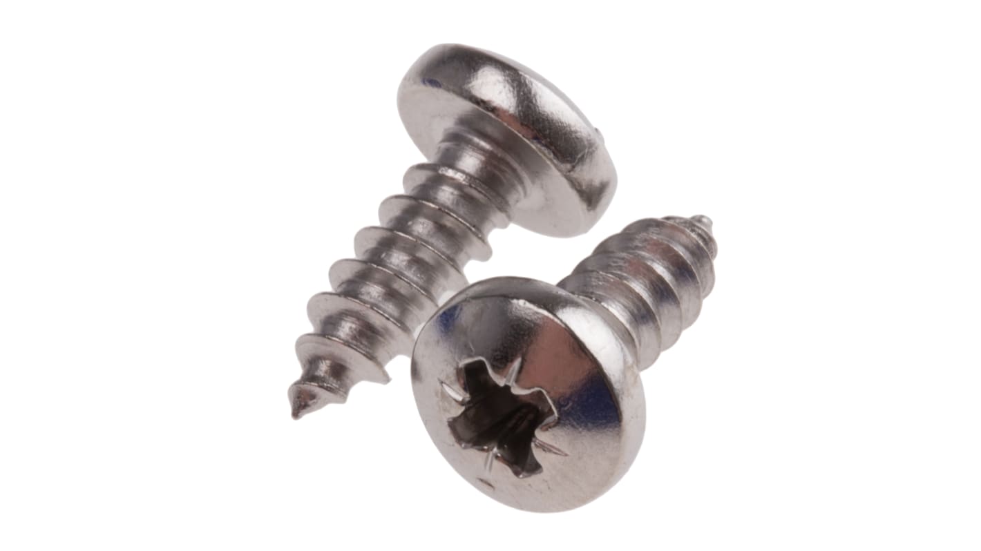 RS PRO Plain Stainless Steel Pan Head Self Tapping Screw, N°10 x 1/2in Long 13mm Long