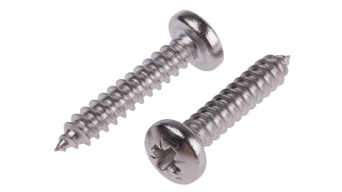 RS PRO Plain Stainless Steel Pan Head Self Tapping Screw, N°10 x 1in Long 25mm Long