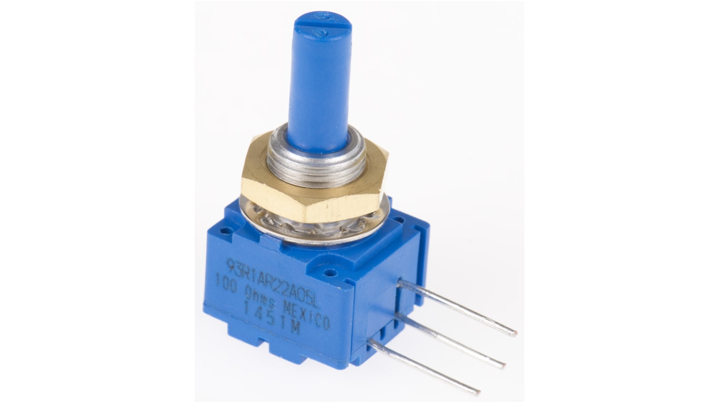 Bourns 93 100Ω Rotary Potentiometer 1-Gang, Panel Mount (Through Hole), 93R1A-R22-A05L