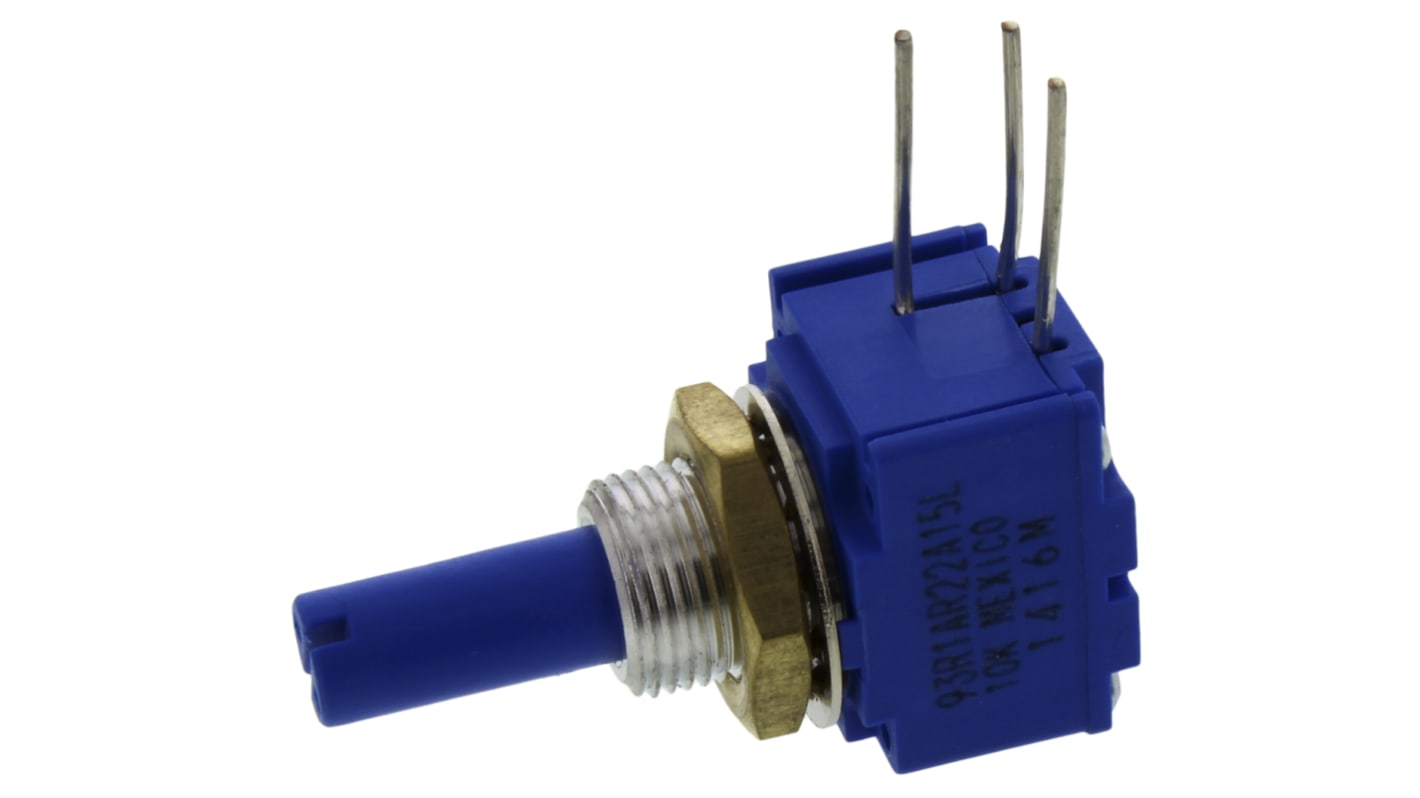 Bourns 93R1A-R22-A15L 1 modul Cermet, Dreje Potentiometer, 6 mm aksel, Panelmontering, Hulmontering, 10kΩ, ±10%, 2W
