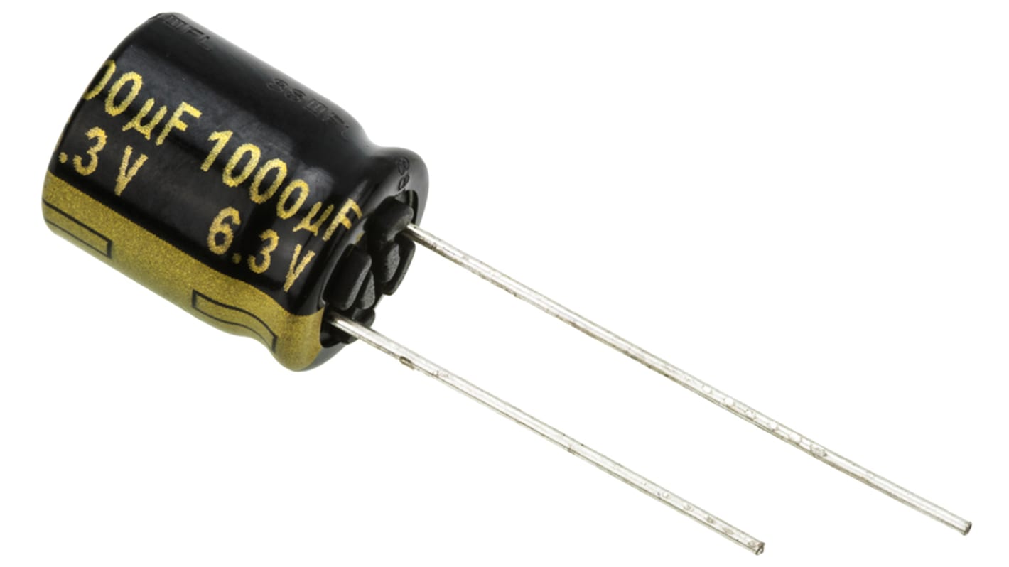 Panasonic FM-A, THT Aluminium-Elektrolyt Kondensator 1000μF ±20% / 6.3V dc, Ø 10mm x 12.5mm, bis 105°C