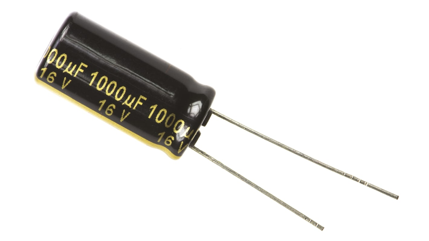 Panasonic 1000μF Aluminium Electrolytic Capacitor 16V dc, Radial, Through Hole - EEUFM1C102