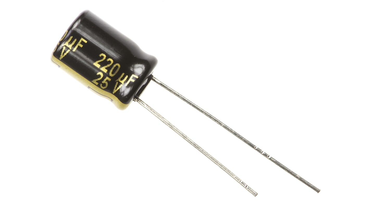 Panasonic 220μF Aluminium Electrolytic Aluminium Electrolytic Capacitor 25V dc, Radial, Through Hole - EEUFM1E221