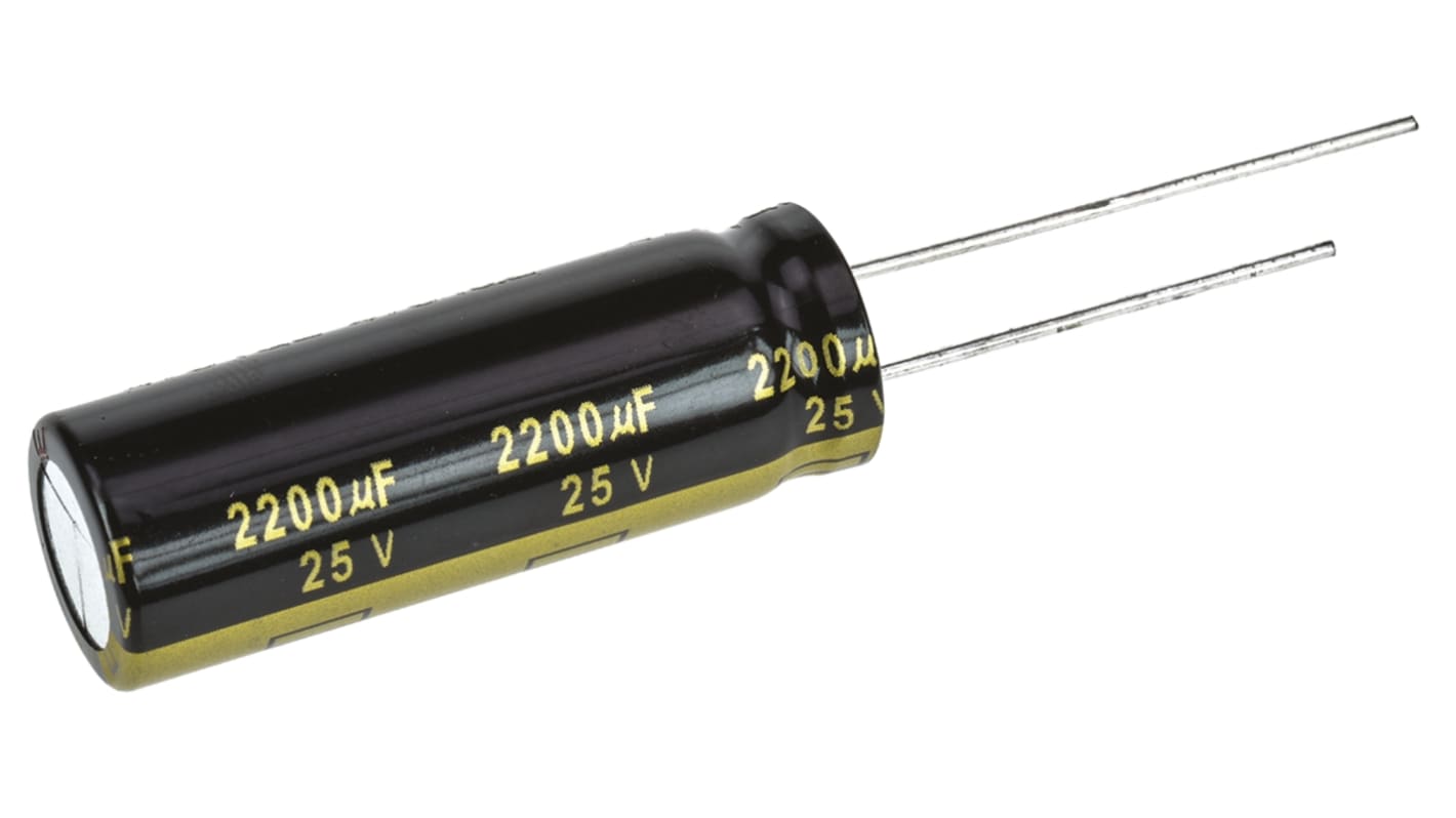 Condensatore Panasonic, serie FM-A, 2200μF, 25V cc, ±20%, +105°C, Radiale, Foro passante