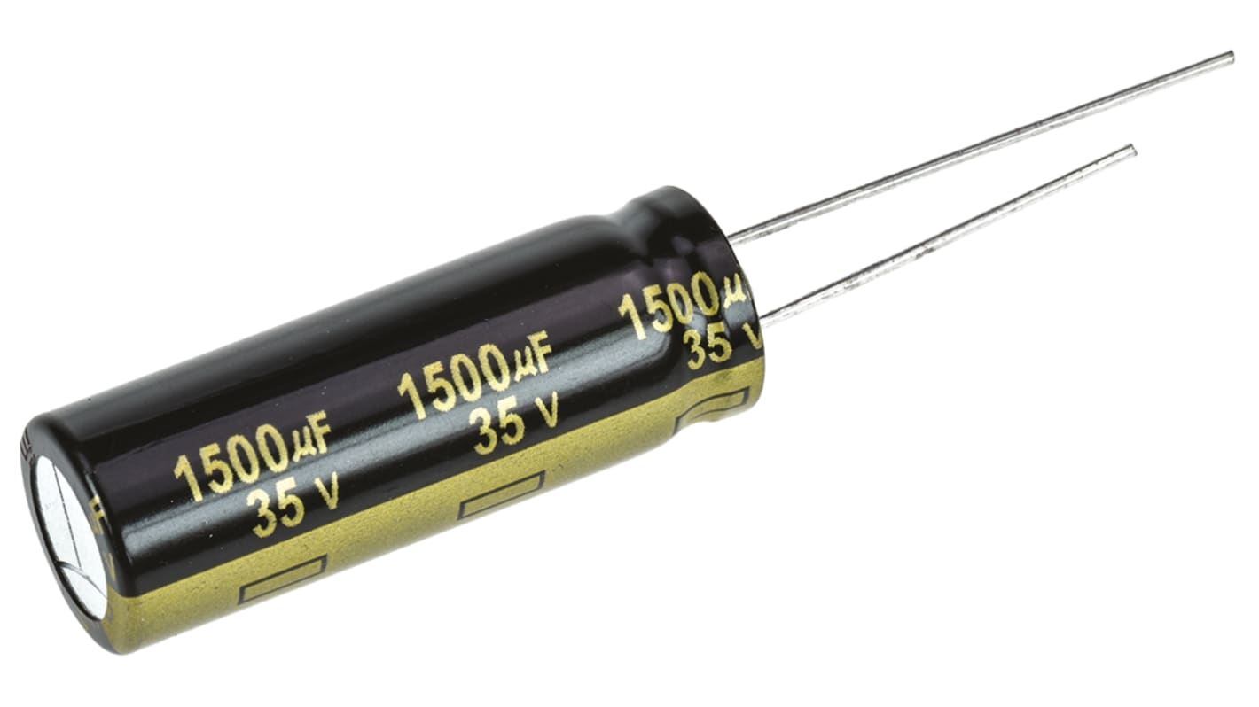 Condensador electrolítico Panasonic serie FM-A, 1500μF, ±20%, 35V dc, Radial, Orificio pasante, 12.5 (Dia.) x 35mm,