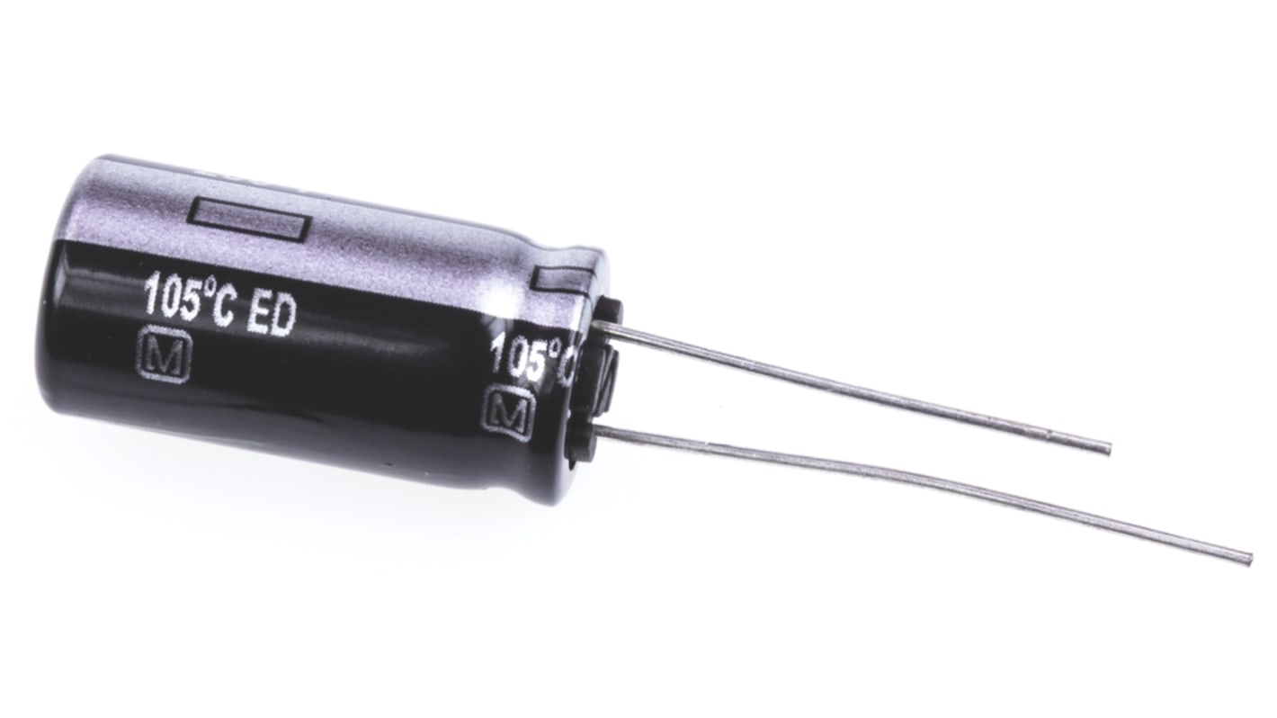 Condensador electrolítico Panasonic serie ED RADIAL, 22μF, ±20%, 200V dc, Radial, Orificio pasante, 10 (Dia.) x 20mm,