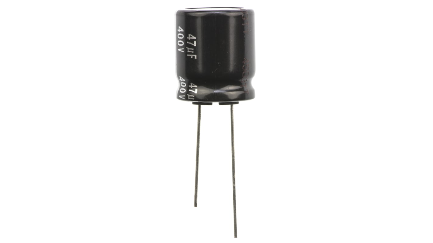 Condensador electrolítico Panasonic serie ED RADIAL, 47μF, ±20%, 400V dc, Radial, Orificio pasante, 18 (Dia.) x 20mm,