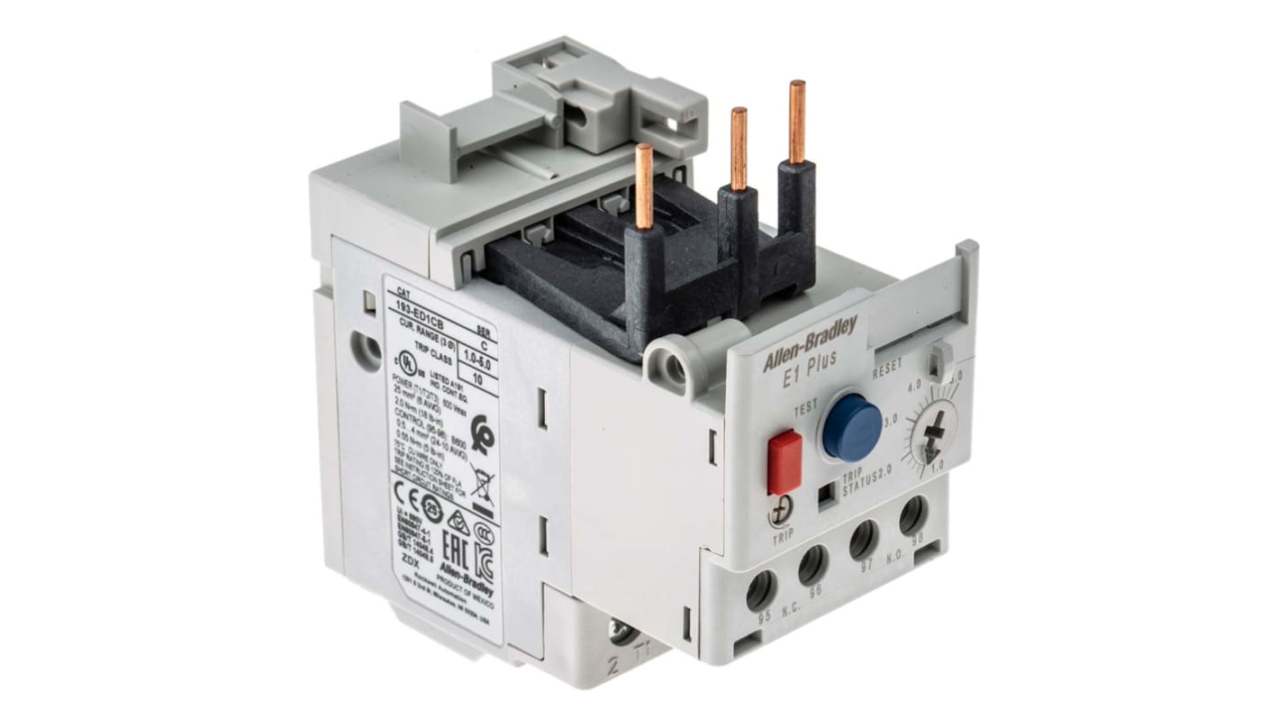 Allen Bradley 193-E1 Plus Electronic Overload Relay 1NO/1NC, 1 → 5 A F.L.C, 5 A Contact Rating, 150 mW, 690 V