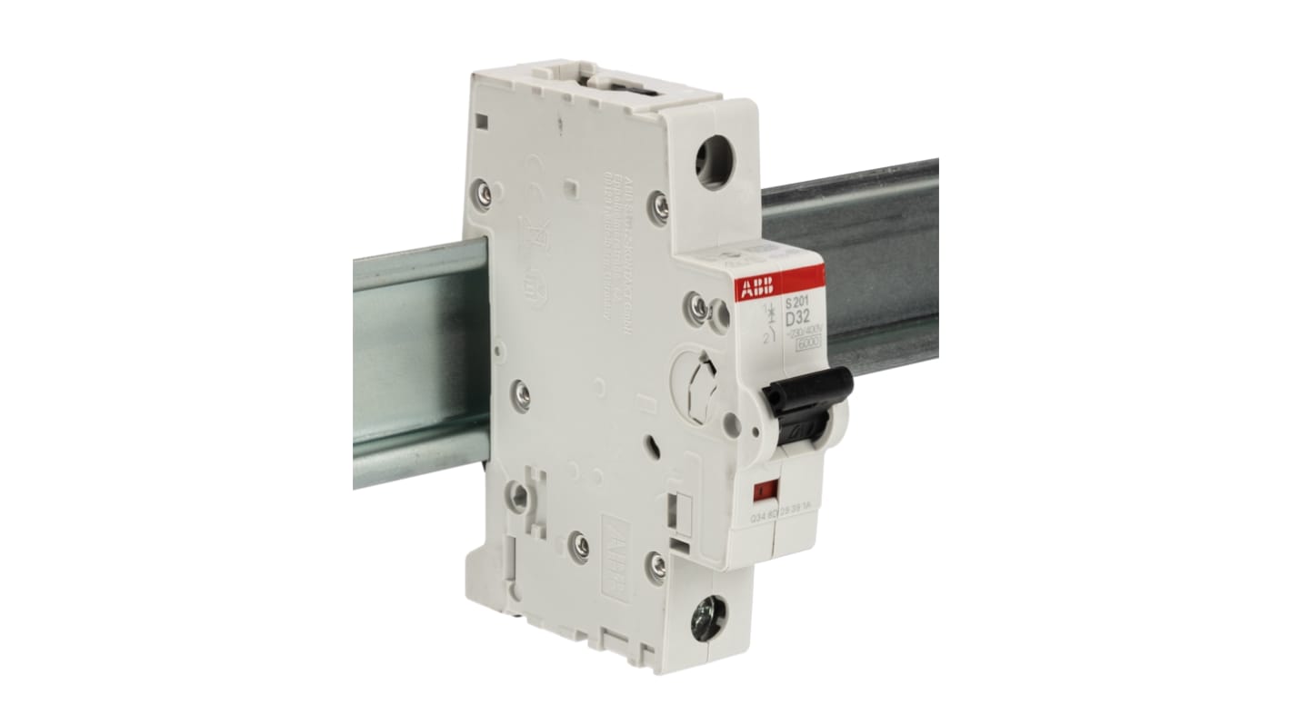 ABB System Pro M Compact S200 MCB, 1P, 32A Curve D, 253V AC, 72V DC, 6 kA Breaking Capacity