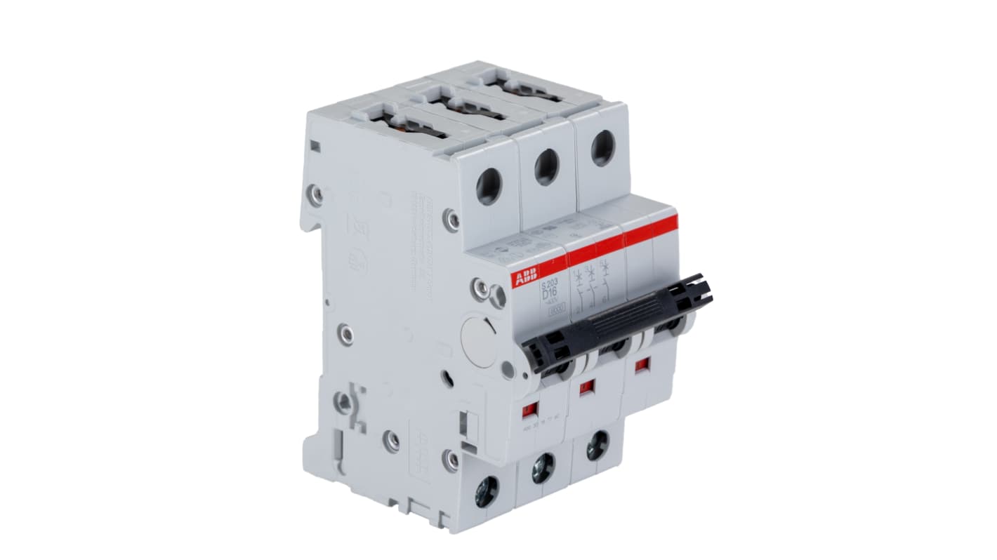 ABB D型MCB, 3极, 6 kA分断, 16A, 440VAC, 12VDC, S200系列 S203-D16