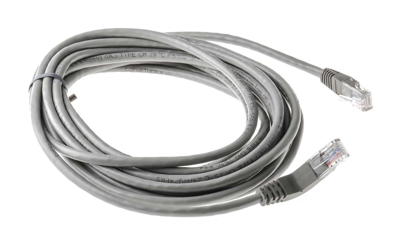 RS PRO Ethernetkabel Cat.5e, 5m, Grau Patchkabel, A RJ45 U/UTP Stecker, B RJ45, PVC