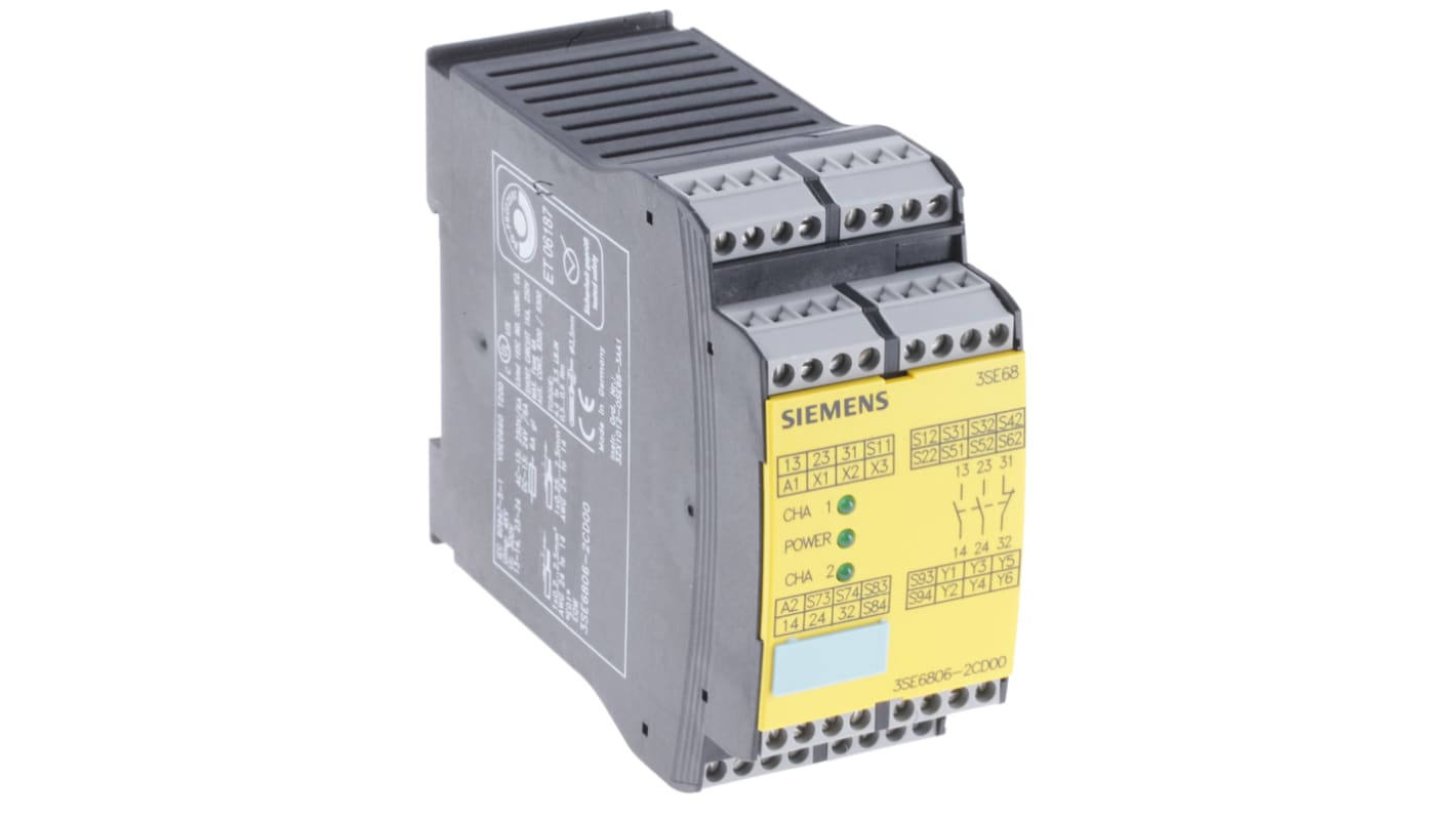 Siemens SIRIUS 3SE68 Safety Relay, 24V dc, Single Channel, 2 Safety Contacts
