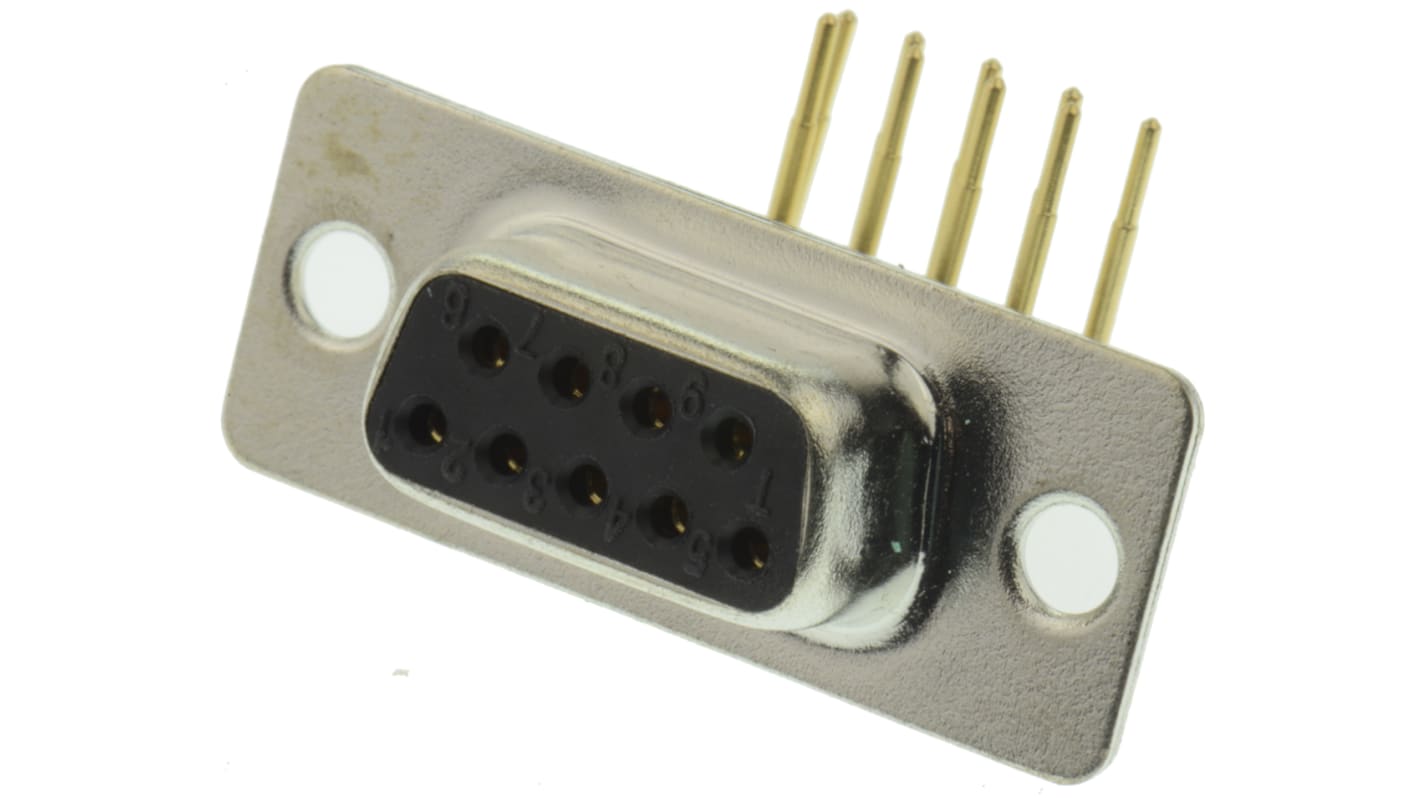Conector D-sub RS PRO, paso 2.77mm, Ángulo de 90° , Montaje en orificio pasante, Hembra, Terminación Soldador, 250 V, 5A