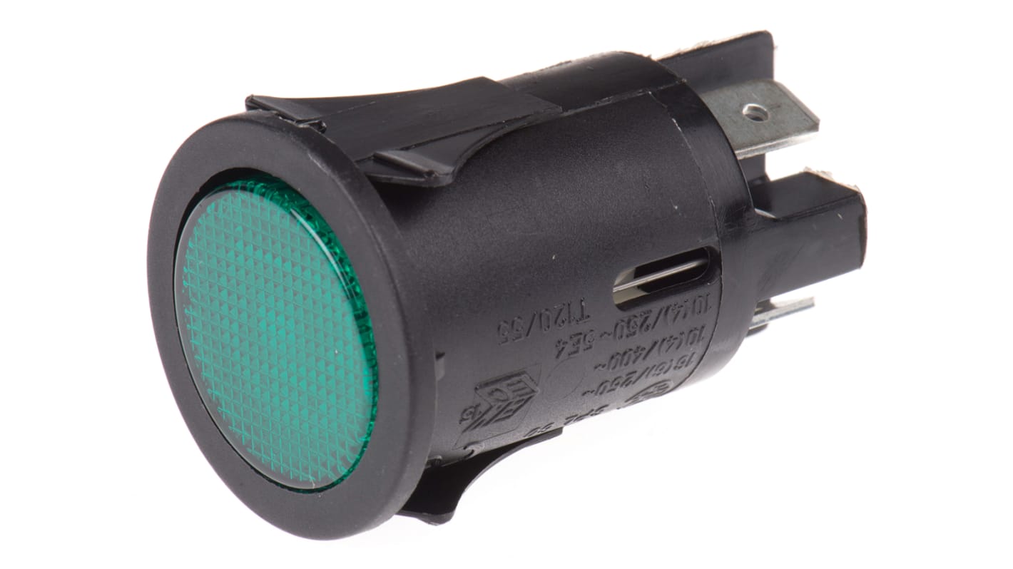 Molveno Illuminated Push Button Switch, Latching, Panel Mount, 25mm Cutout, DPST, Green LED