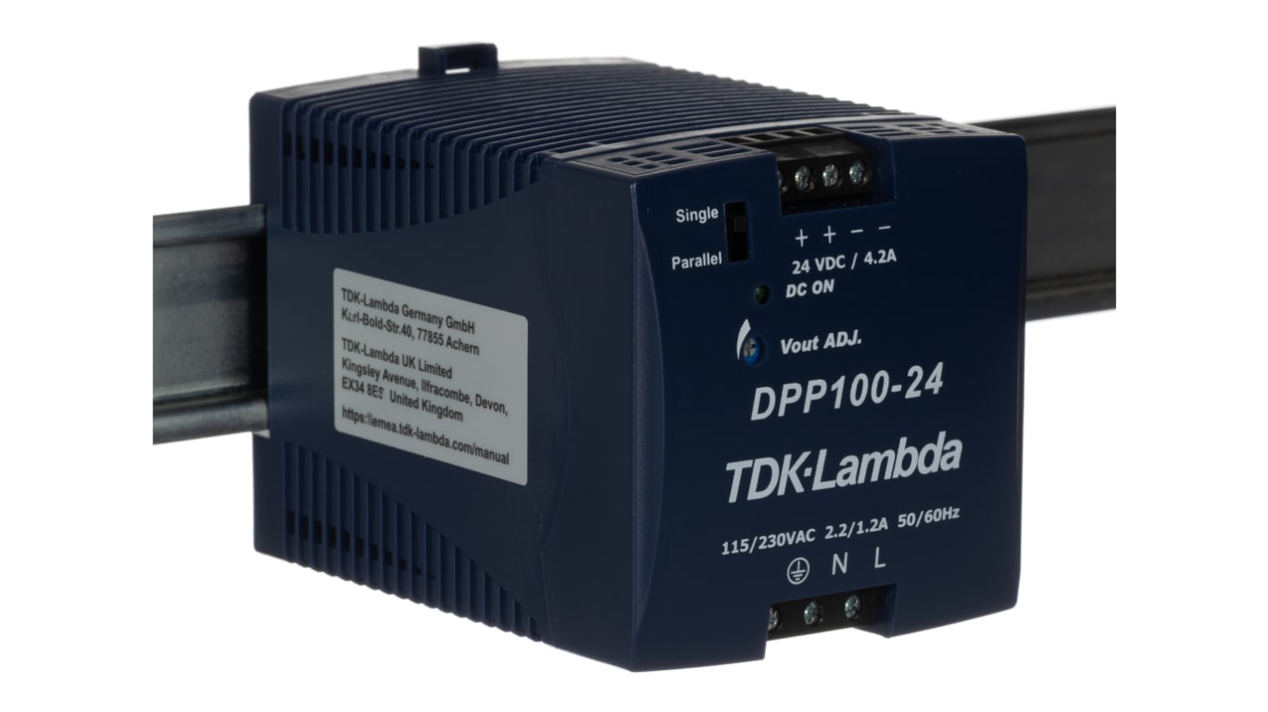 TDK-Lambda DPP Switched Mode DIN Rail Power Supply, 85 → 132V ac, 176 → 264 V ac / 210 → 375V dc