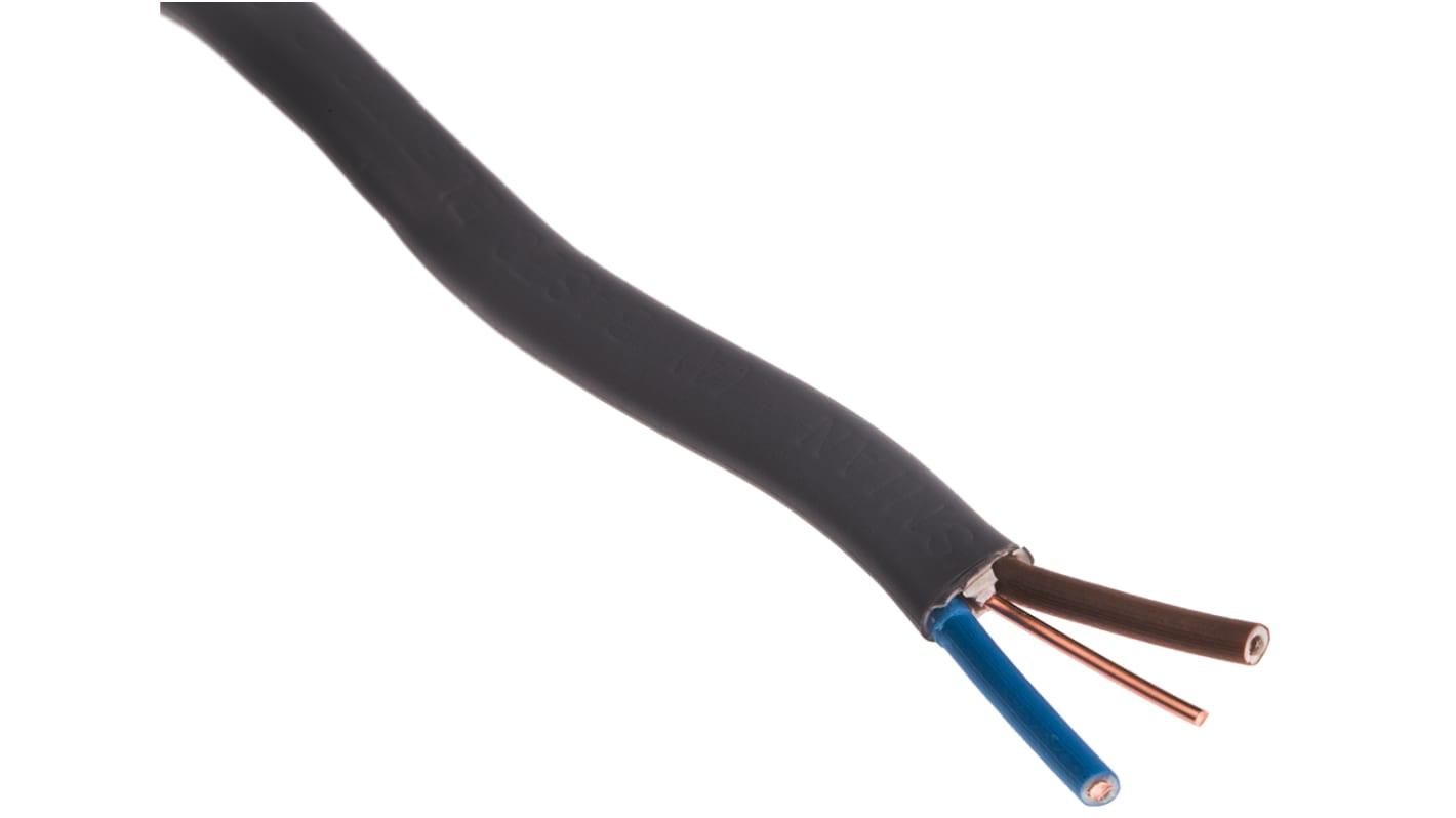 Prysmian, Twin & Earth, 10m 2+E Core, Grey PVC Power Cable +70°C