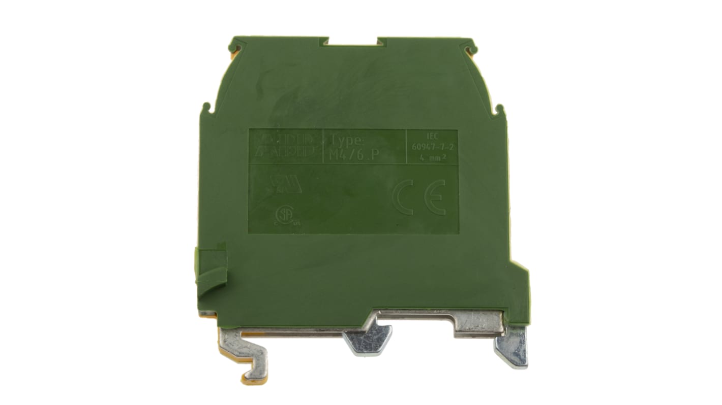 Entrelec SNA Series Green/Yellow Earth Terminal Block, 4mm², Single-Level, Screw Termination