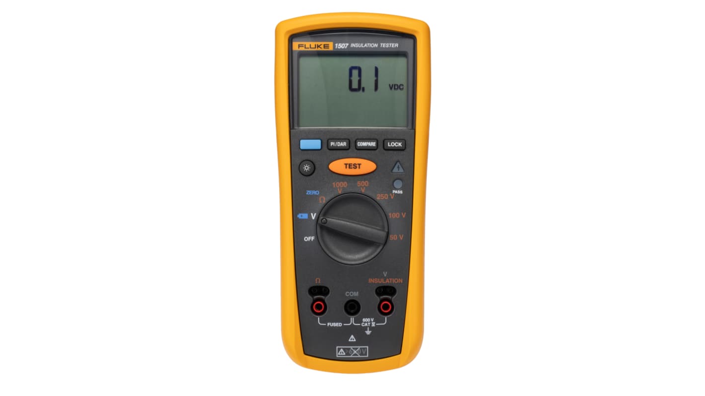Fluke 1507 Insulation & Continuity Tester, 50V Min, 1000V Max, 10GΩ Max, CAT III 600V - UKAS Calibration