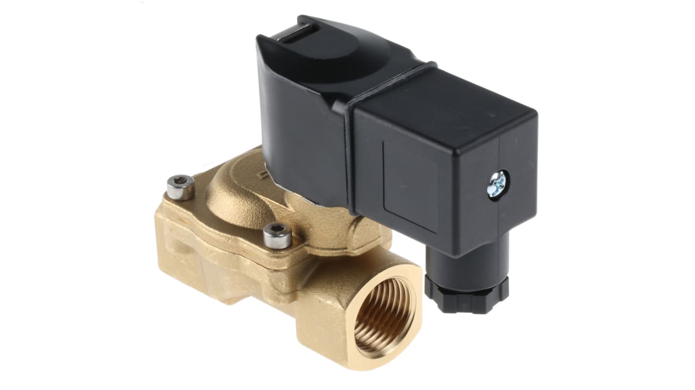 Buschjost 双通先导式电磁阀, 24 V 直流电源, 1/2 in G 内螺纹接口, 黄铜主体, 用于空气、水, 82400系列
