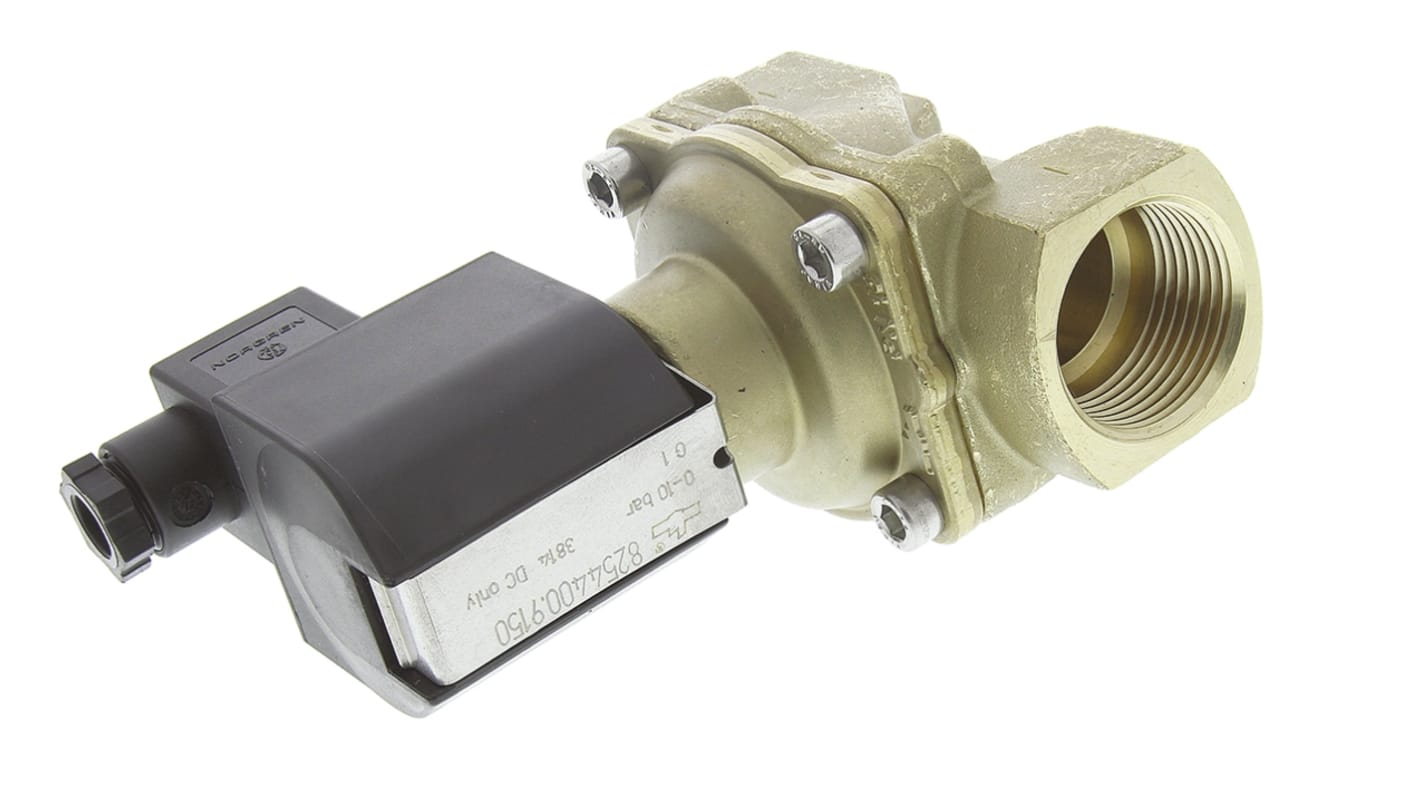 Buschjost 双通先导式电磁阀, 24 V 直流电源, 1 in G 内螺纹接口, 黄铜主体, 用于空气、油、水, 82540系列