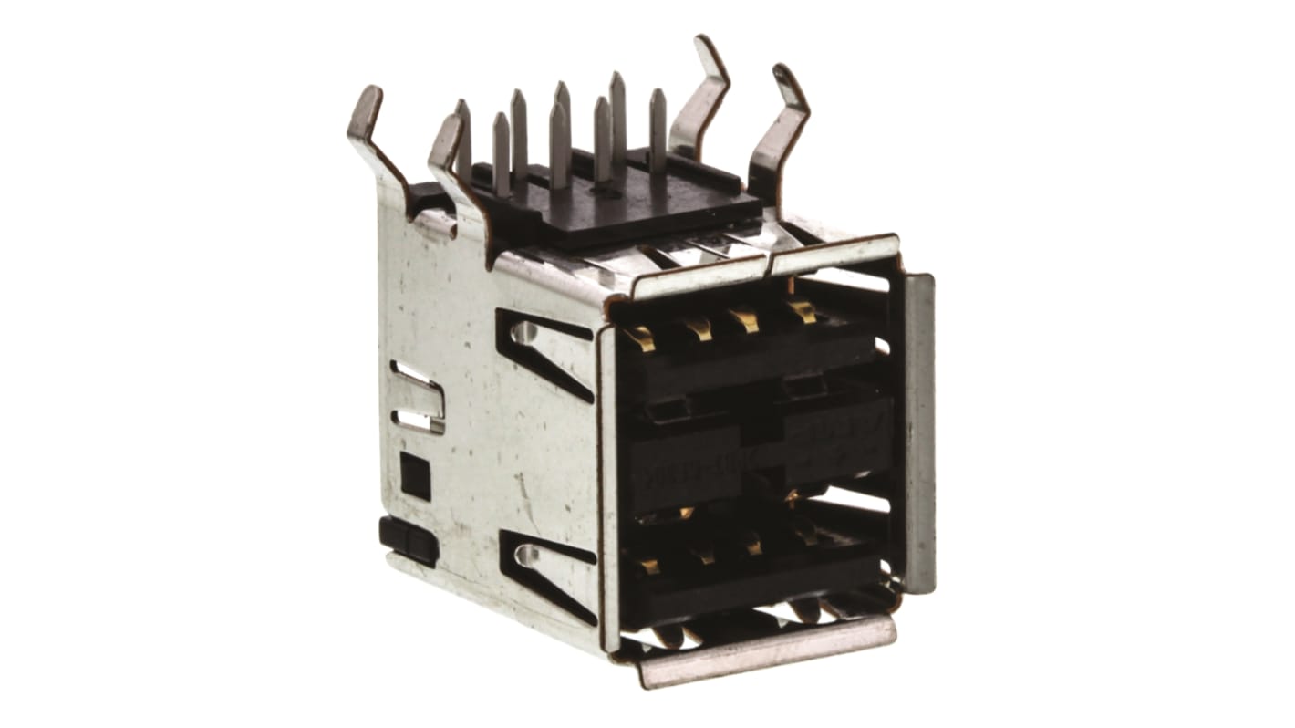 TE Connectivity Right Angle, Through Hole, Socket to Socket- Dual Port Type A USB Connector