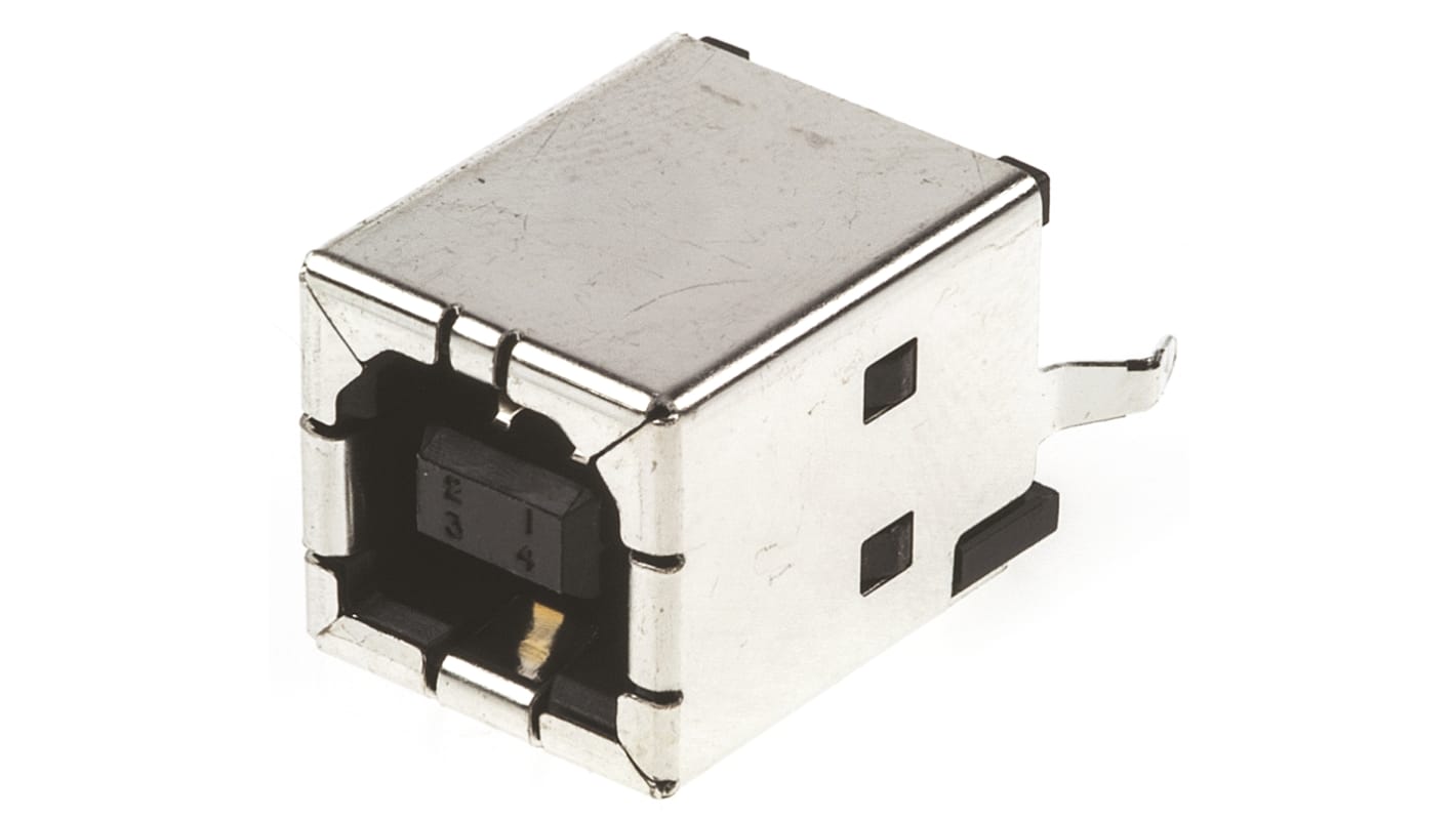 TE Connectivity Straight, Through Hole, Socket- Single Port Type B 2.0 USB Connector