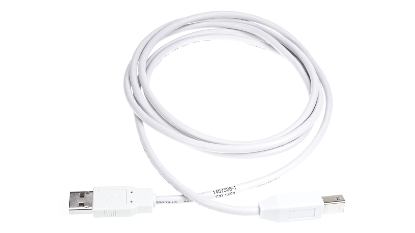 TE Connectivity USB-Kabel, USBA / USB B, 2m USB 2.0 Weiß