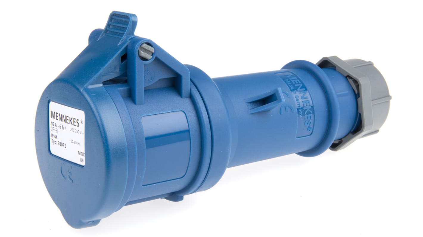 Conector de potencia industrial Hembra, Formato 3P, Orientación Recto, StarTOP, Azul, 230 V, 16A, IP44