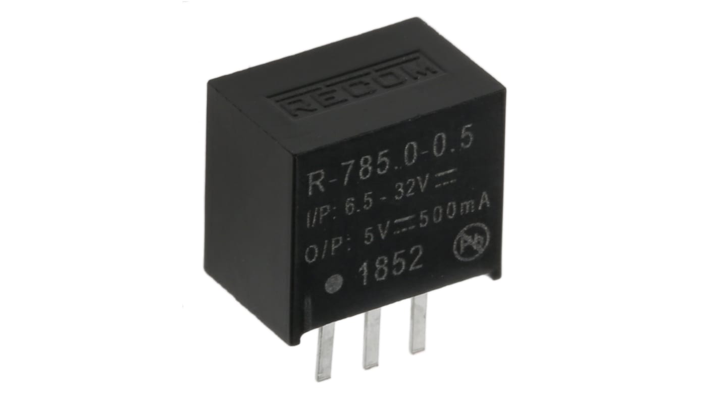 Recom Switching Regulator, Through Hole, 5V dc Output Voltage, 6.5 → 32V dc Input Voltage, 500mA Output Current,