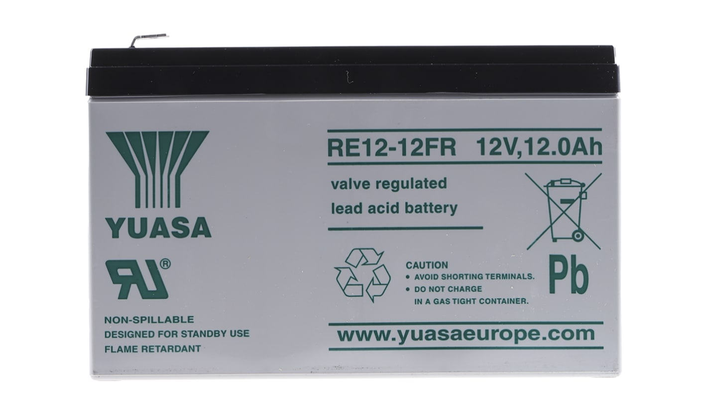 Yuasa 12V Faston F2 Sealed Lead Acid Battery, 12Ah