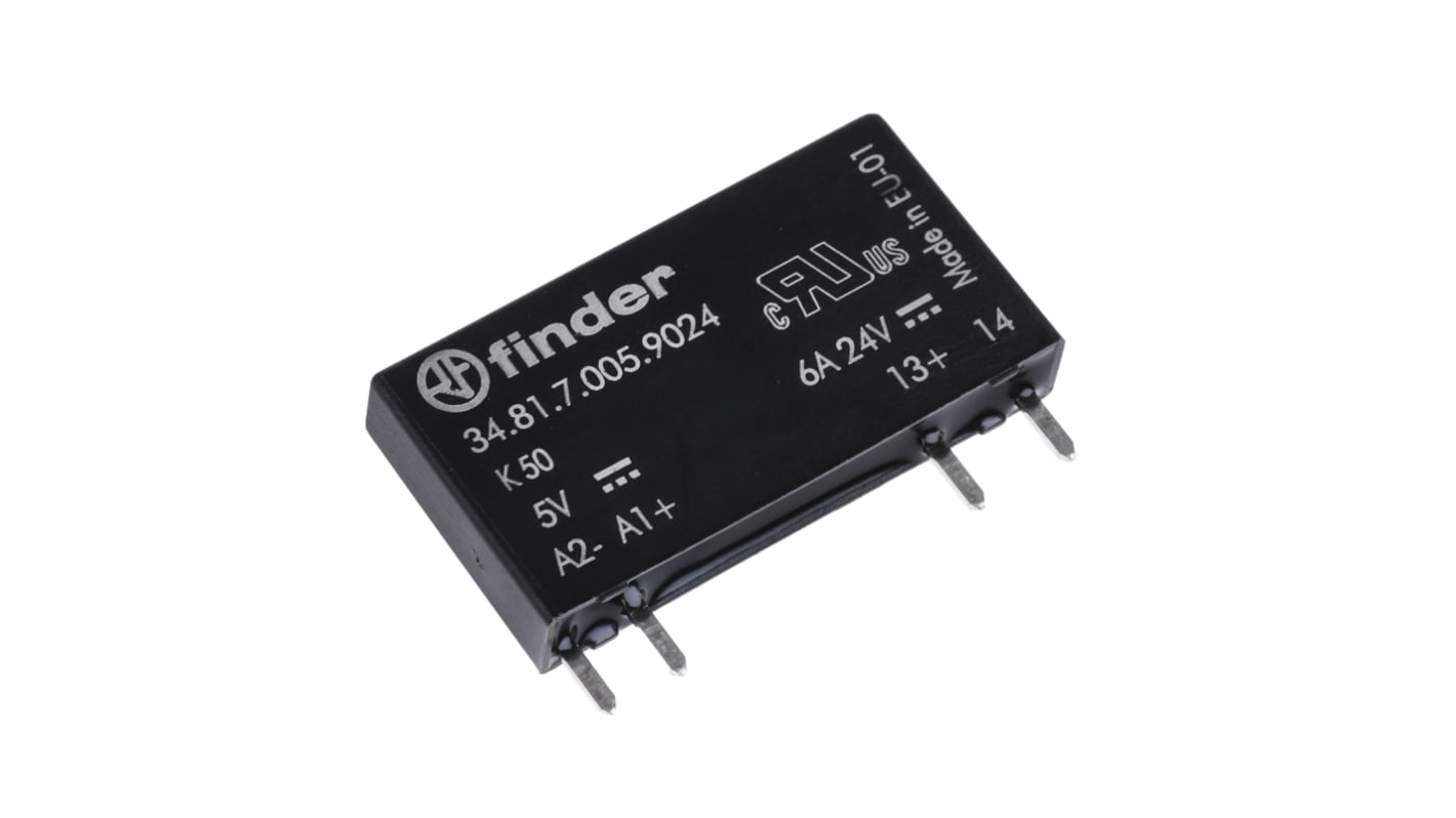 Relé de estado sólido Finder 34, contactos SPST, control 3.5 → 12 V, carga 1.5 → 24V dc, 6 A máx.,