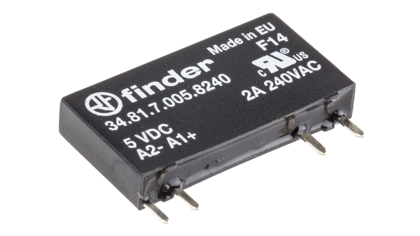 Finder 34 Series Solid State Relay, 2 A Load, PCB Mount, 240 V ac Load, 10 V dc Control