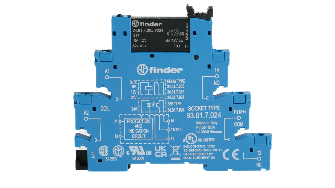 Finder 38 Series Interface Relay, DIN Rail Mount, 6V dc Coil, SPST