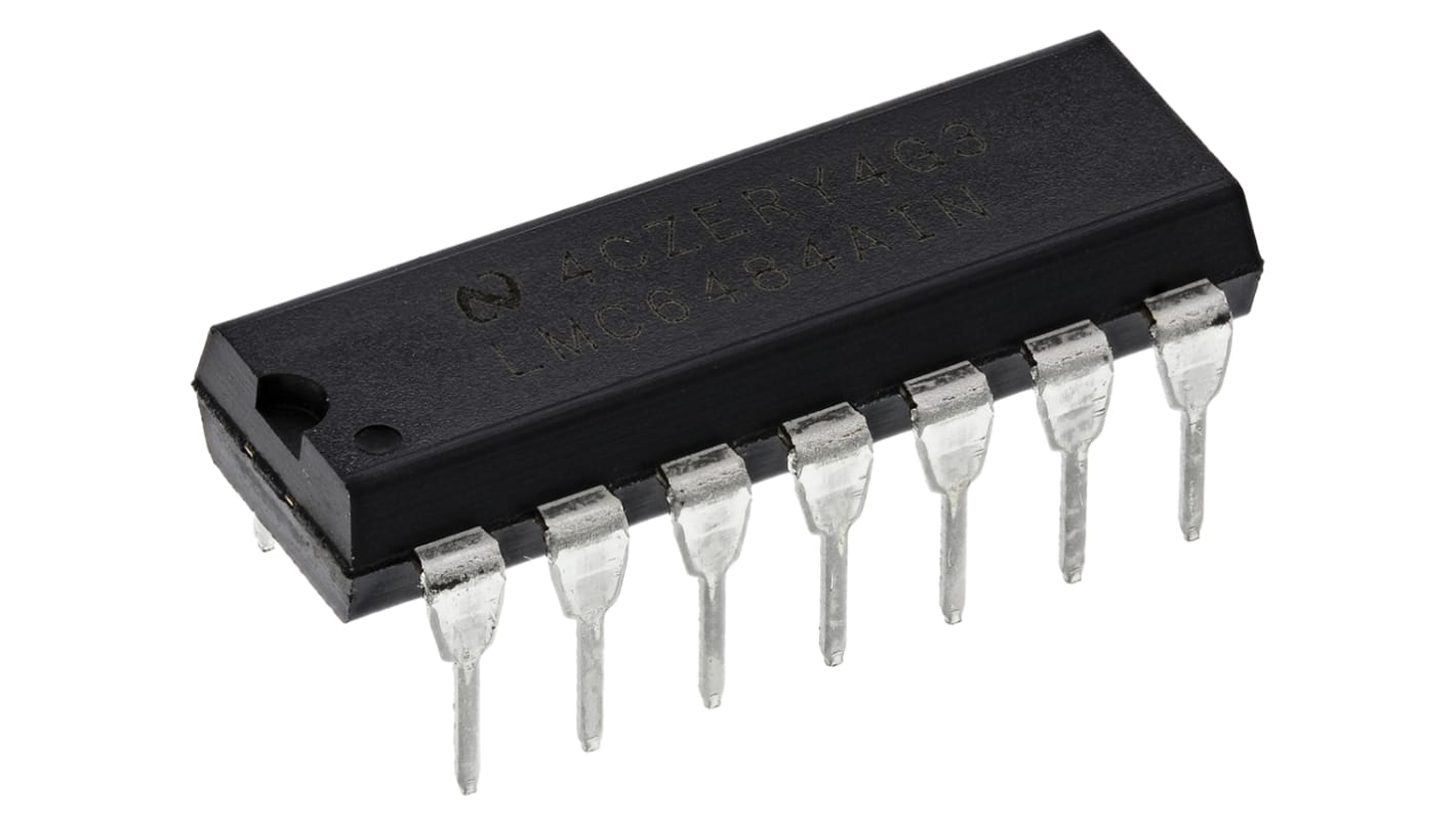 Amplificador operacional LMC6484AIN/NOPB, 5 → 15 V 1.5MHZ MDIP, 14 pines, Entrada / salida Rail-to-Rail