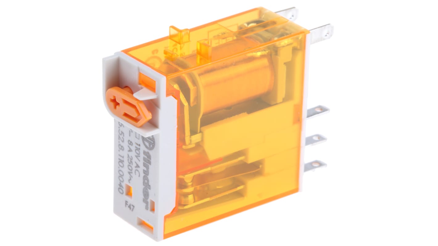 Finder Plug In Power Relay, 110V ac Coil, 8A Switching Current, DPDT