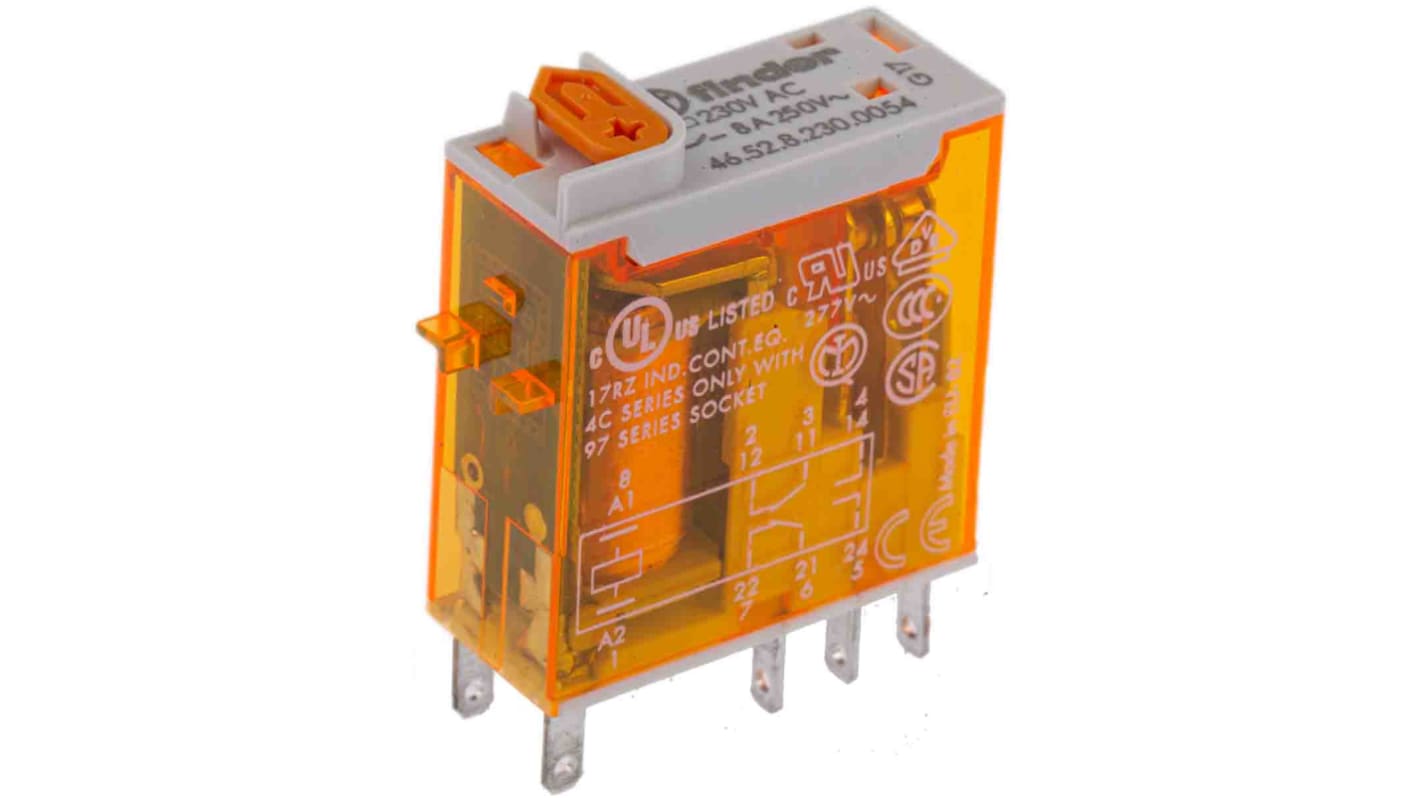 Finder Plug In Power Relay, 230V ac Coil, 8A Switching Current, DPDT