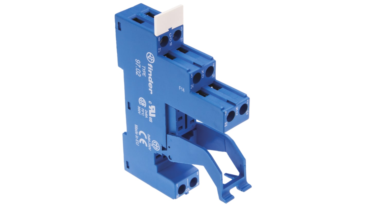 Finder 97 8 Pin 250V ac DIN Rail Relay Socket, for use with 46.52 Series Relay