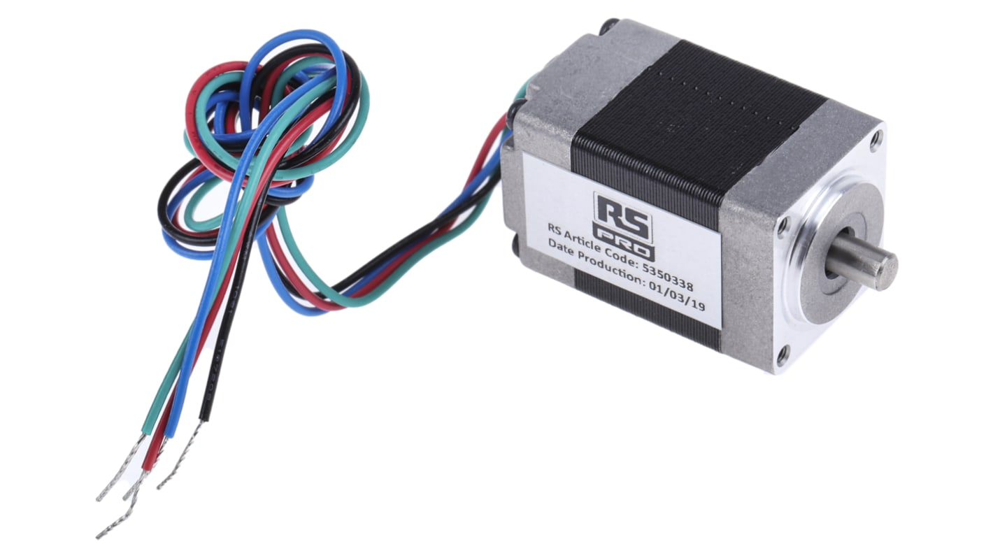 Motore passo passo Magnete permanente, ibrido RS PRO, coppia 17.5mNm, ang. 1.8°, 3,96 V.,Ø asta 4mm