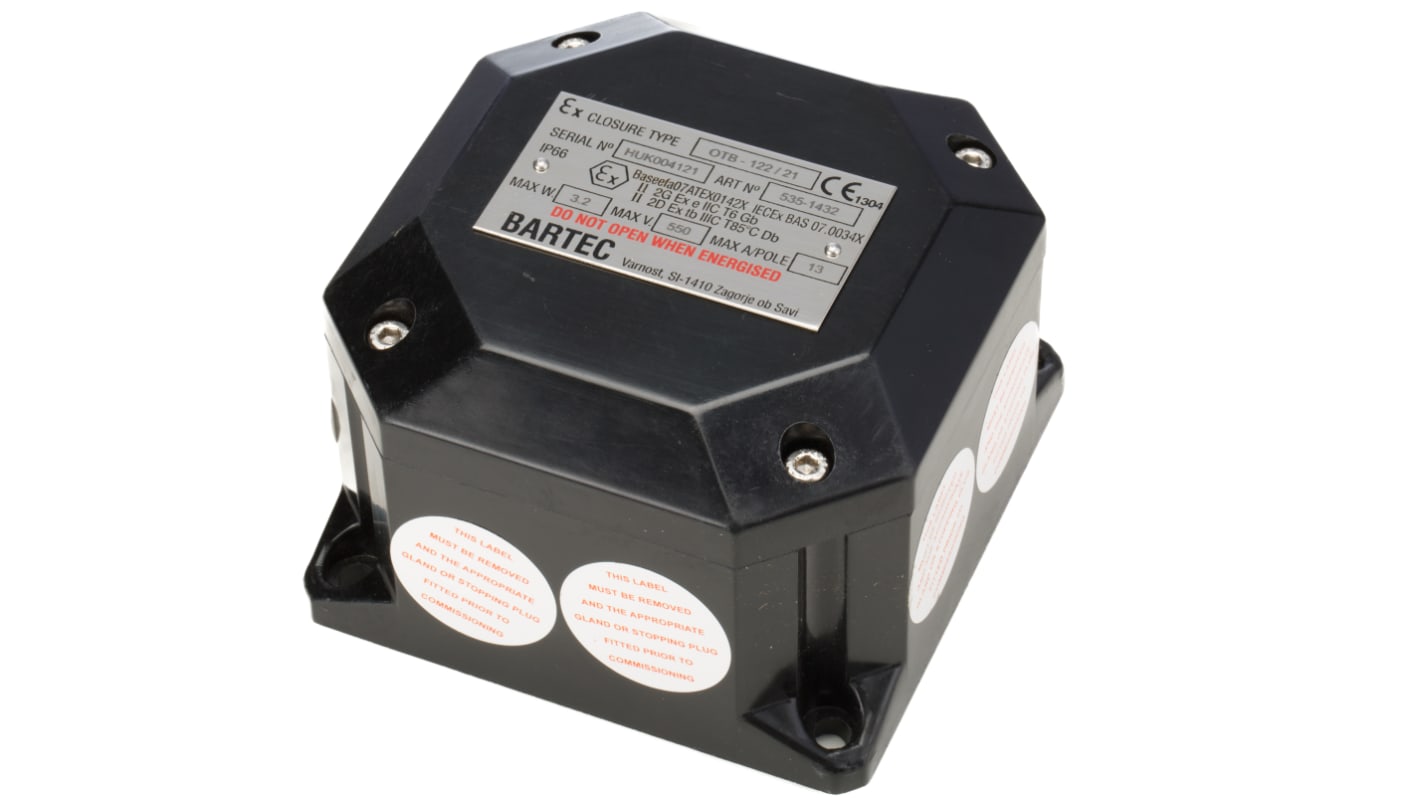 Bartec GB Series Black Junction Box, IP66, ATEX, 122 x122 x 82mm