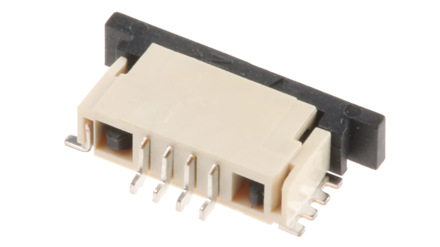 Conector FPC hembra Ángulo de 90° TE Connectivity serie FPC de 4 vías, paso 1mm, 1 fila, para soldar